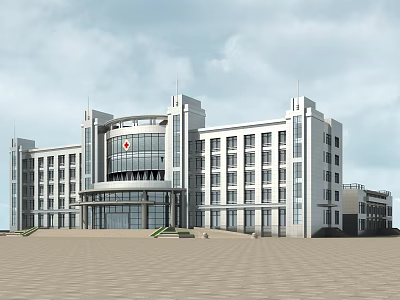 Modern Multi story Office Building Exterior With Glass Curtain Wall And Front Plaza Area 3d model