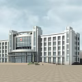 Modern Multi story Office Building Exterior With Glass Curtain Wall And Front Plaza Area