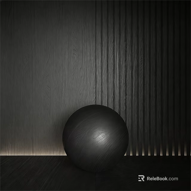 Black Wall Panel With Smooth And Vertical Stripe Texture And Front Black Sphere Bottom Lighting 3d model 