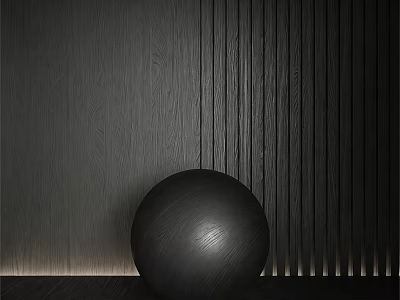 Black Wall Panel With Smooth And Vertical Stripe Texture And Front Black Sphere Bottom Lighting 3d model