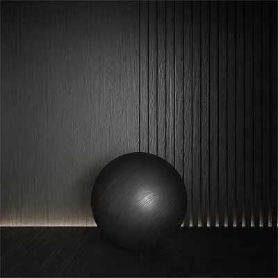 Black Wall Panel With Smooth And Vertical Stripe Texture And Front Black Sphere Bottom Lighting 3d model