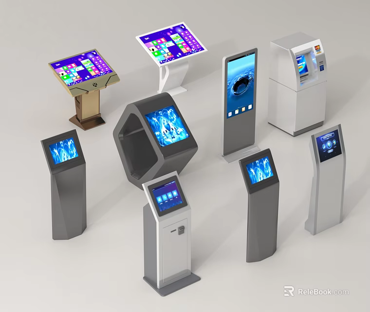 Public Facility Self Service Kiosks With Interactive Touchscreen Displays And Various Designs 3d model 