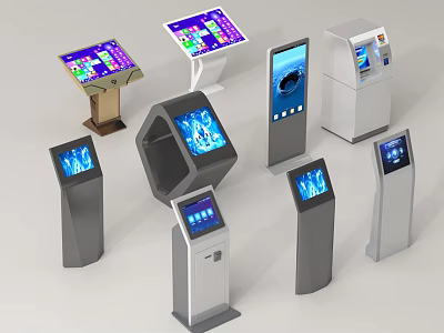 Public Facility Self Service Kiosks With Interactive Touchscreen Displays And Various Designs 3d model