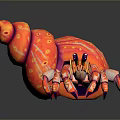 Colorful Hermit Crab With Red Orange Spiral Shell Purple Eyes And Striped Legs