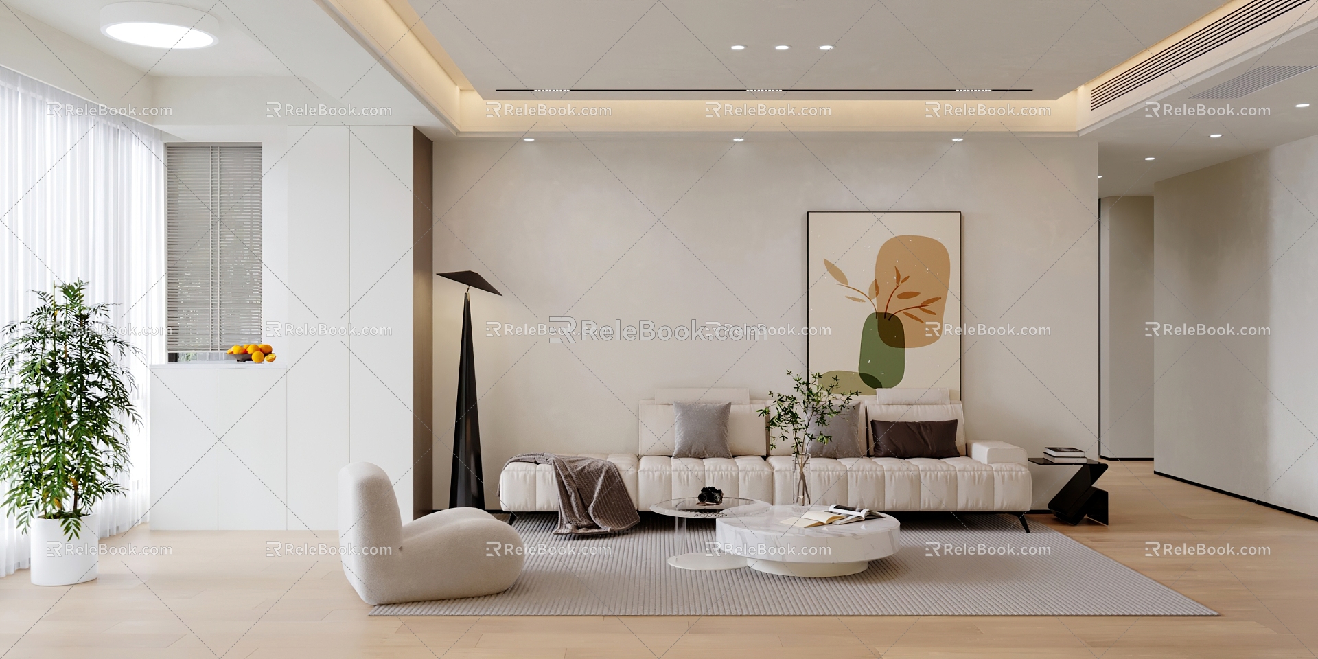 Modern Cream Guest Restaurant Sofa Coffee Table Combination Dining Table and Chair Sideboard 3d model