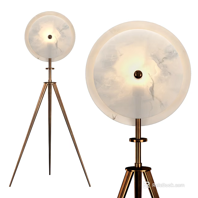 Elegant Modern Floor Lamp with Golden Stand and White Textured Lampshade 3d model 