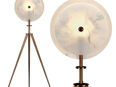Elegant Modern Floor Lamp with Golden Stand and White Textured Lampshade 3d model