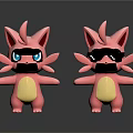 Cute Pink Cartoon Characters With Big Ears Yellow Belly Blue And Black Glasses