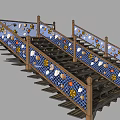 Ornate Wooden Staircase Railing Featuring Decorative Colorful Patterns And Design Elements 3d model