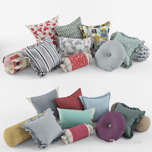 Colorful Decorative Throw Pillows With Various Patterns And Designs For Home 3d model 