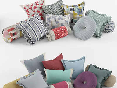 Colorful Decorative Throw Pillows With Various Patterns And Designs For Home 3d model