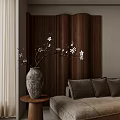Minimalist Living Room Design With Brown Sofa Stone Coffee Table Flat TV And Window Blinds