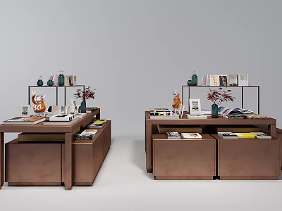 Modern Display Shelves With Wooden Design Metal Frame And Decorative Books Vases Photo Frames 3d model