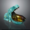 Turquoise Hippo Shaped Decorative Bowl With Gold Accents And Glossy Surface For Home Decor