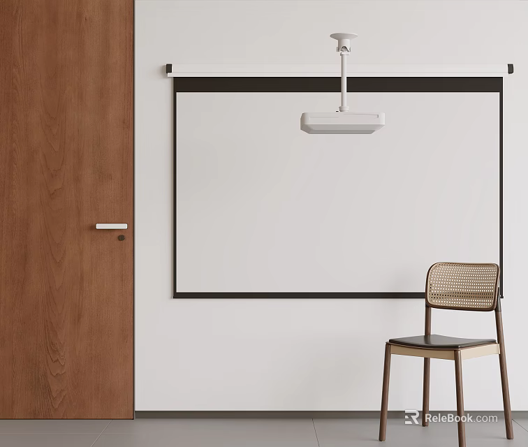 Ceiling Mounted Projection Monitoring Equipment In Office Space With Screen 3d model 