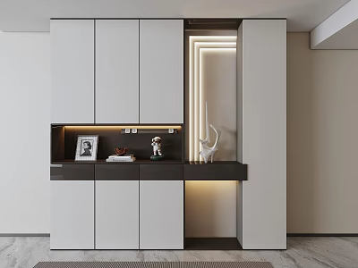 Modern Shoe Cabinet Design With LED Lighting White And Black Storage Cabinets Decorative Shelf 3d model
