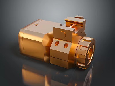 Golden Mechanical Weapon Component With Precision Metal Parts And Shiny Surface 3d model