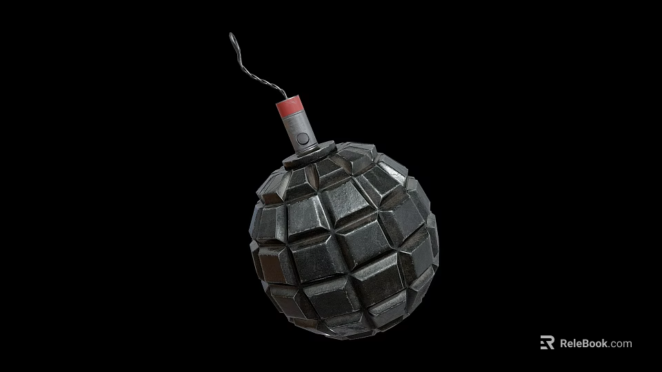 Military Hand Grenade With Black Diamond Pattern Shell And Red Fuse Isolated On Black Background 3d model 