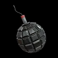Military Hand Grenade With Black Diamond Pattern Shell And Red Fuse Isolated On Black Background
