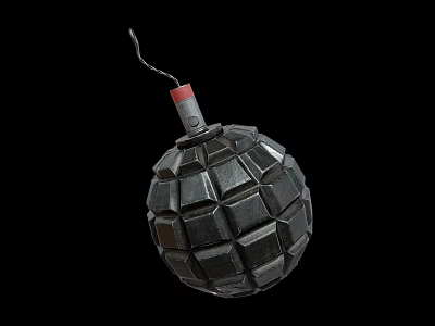Military Hand Grenade With Black Diamond Pattern Shell And Red Fuse Isolated On Black Background 3d model