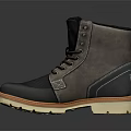 Stylish Dark Gray Lace Up Mid Calf Boots Leather Canvas Upper Brown Laces Rubber Sole