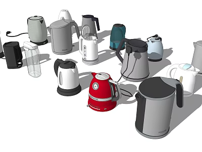 Assorted Electric Kettles in Various Colors and Designs for Daily Household Use 3d model