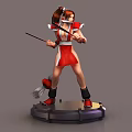 Female Game Character With Dual Sticks Red White Outfit And Ponytail