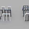 Various Style Window Frames In White Black Blue Arranged On Gray Background 3d model