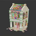 Two Story Miniature House Model With Pink Tiled Roof Stained Glass Windows White Exterior Porch