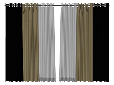 Stylish Black Golden and White Sheer Layered Curtains for Home Interior Decor 3d model