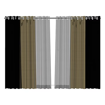 Stylish Black Golden and White Sheer Layered Curtains for Home Interior Decor 3d model