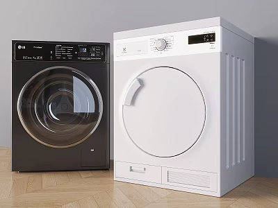 Modern Black And White Washing Machines In Stylish Home Interior Design 3d model