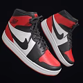 Stylish High Top Sneakers Red Black White Colorway With Red Sole And Nike Logo Design