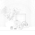Minimalist Decorative Ornament Set With Ceramic Vase Dried Flowers Blue Jar And Metal Bicycle