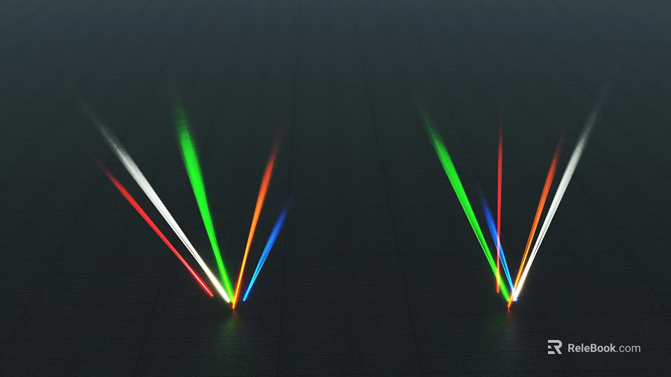 Colorful V Shaped Laser Light Beams On Dark Background Surface 3d model 