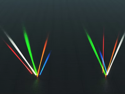 Colorful V Shaped Laser Light Beams On Dark Background Surface 3d model
