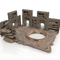 Ancient Ruins Architectural Model With Stone Structures Arched Doorways And Circular Central Area 3d model