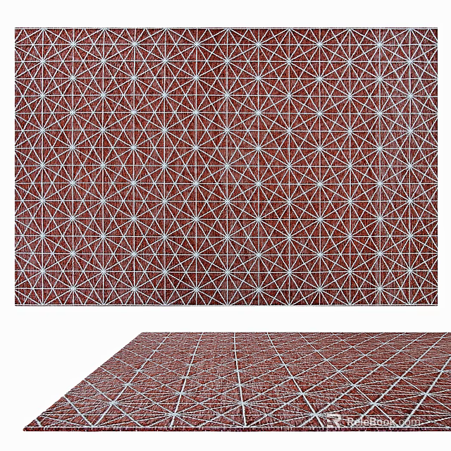 Modern Red Square Rug With White Geometric Lattice Pattern For Home Decor 3d model