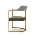 Modern Dining Chair With Brass Metal Frame Green Upholstered Seat And Checkered Pattern Backrest