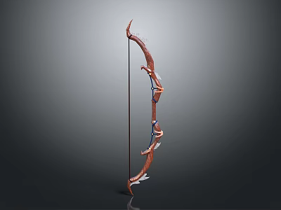 Handcrafted Wooden Bow With Curved Design And Colorful Decorative Accents 3d model