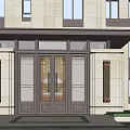 Elegant Modern Entrance Gate With Glass Panels Stone Columns And Decorative Pavement