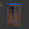 Elegant Vintage Wooden Sideboard With Glass Doors Multiple Shelves And Carved Top Design