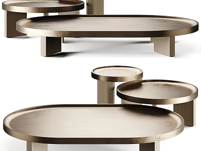 Modern Sofa Coffee Table Set With Oval Wooden Metal Frames And Nested Design 3d model