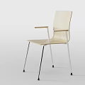 Sleek Wooden Leisure Chair With Metal Frame Armrests And Multiple Angle Views