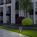 Modern Outdoor Garden Light with Lattice Design by Lawn Stone Pathway Green Purple Shrubs