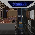 KTV Lounge With Starry Ceiling Hexagonal Grid Wall Brown Sofa And Large TV 3d model