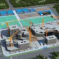 Active Construction Site With Tower Cranes Under Construction Buildings And Green Coverings
