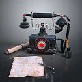 Vintage Telephone With Rolled Paper Old Map And Pen On Dark Surface