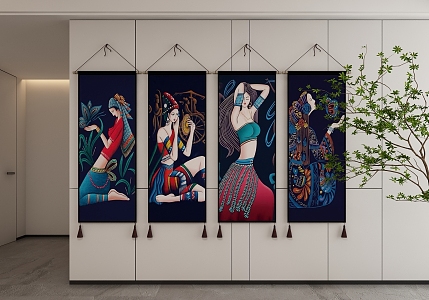 Southeast Asian Thai Decorative Hanging Painting 3d model