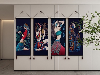 Southeast Asian Thai Decorative Hanging Painting 3d model